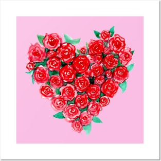 Red Rose Flower Heart Watercolor Posters and Art